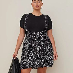 torrid Button Up Mini Skirtall Challis Scattered Dots Black NWT